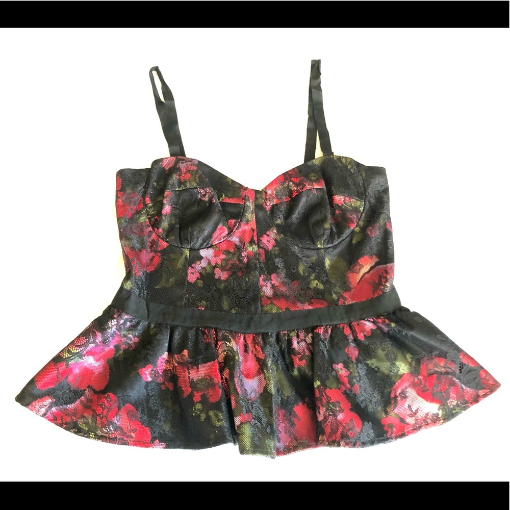 Pearl by Georgina Chapman (Marchesa) bustier peplum top in floral design